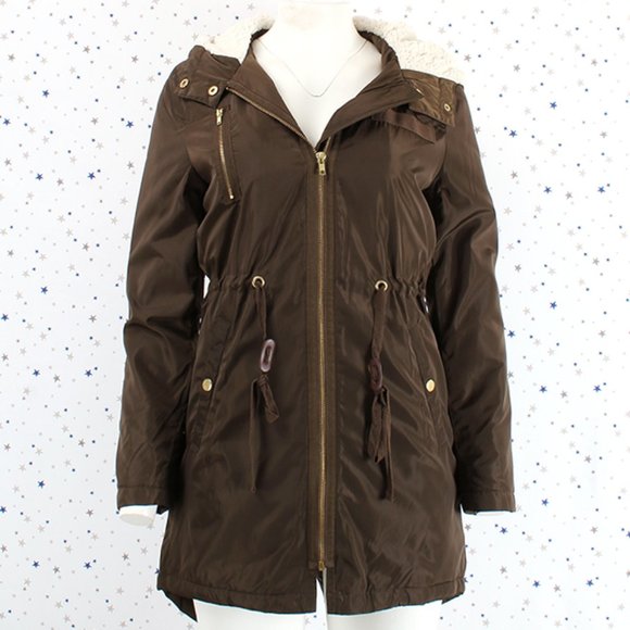 Fur Lined Hood Long Padded Zip Up Jacket Olive - Picture 2 of 9